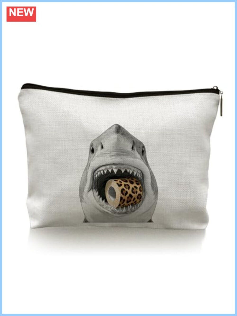 Shark Leopard Print Makeup Bag Waterproof Linen Cosmetic Pouch Travel Toiletry